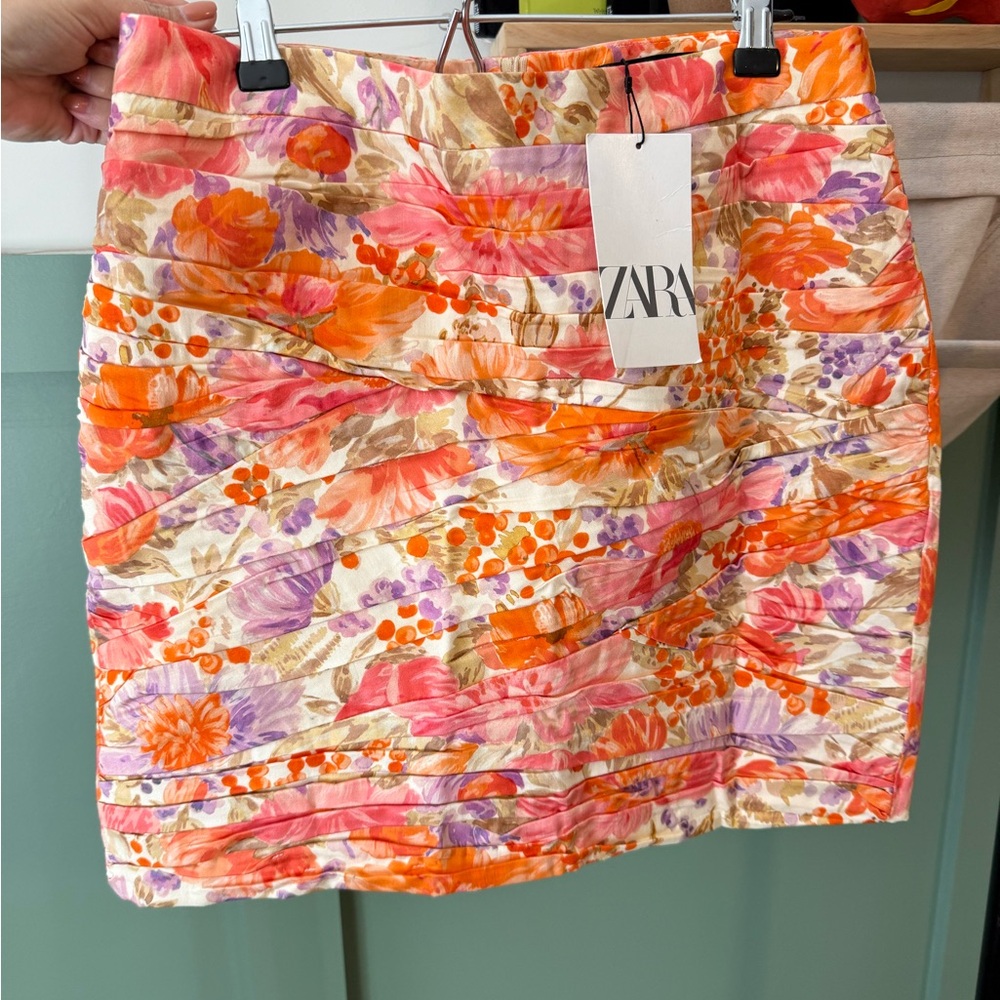 Zara Floral Print Skirt - Orange and Purple